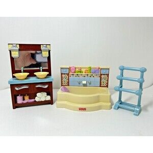 Fisher Price Loving Family Toy Dollhouse Furniture Bathroom Bathtub Vanity Lot